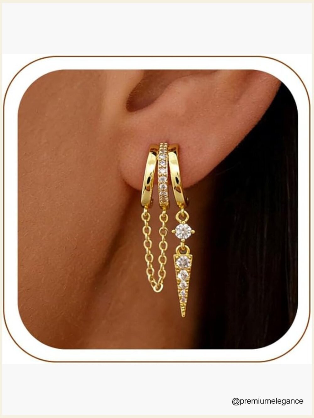 Triple Chain Huggie Earrings 14K Gold Plated Dangle Drop Studs
